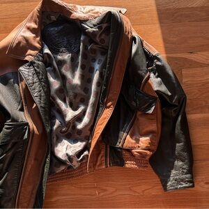 Men’s Two-Tone Leather Bomber Jacket - Brown/Black
